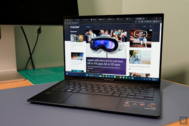 ASUS ZenBook 14 OLED showing the Engadget home page