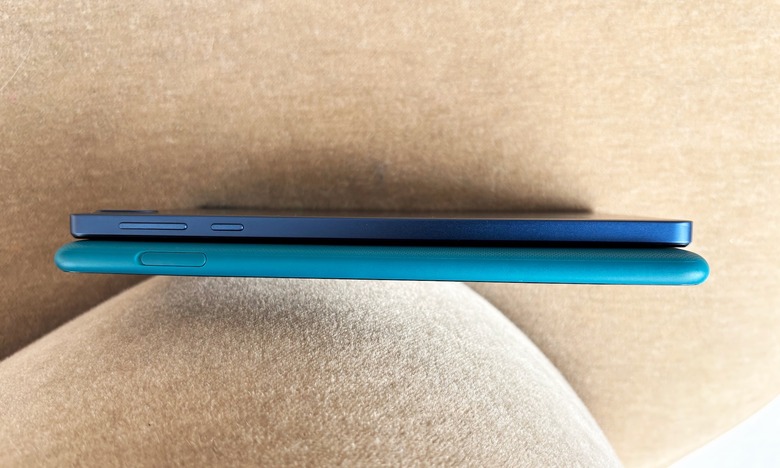 The side profiles of the two tablets.