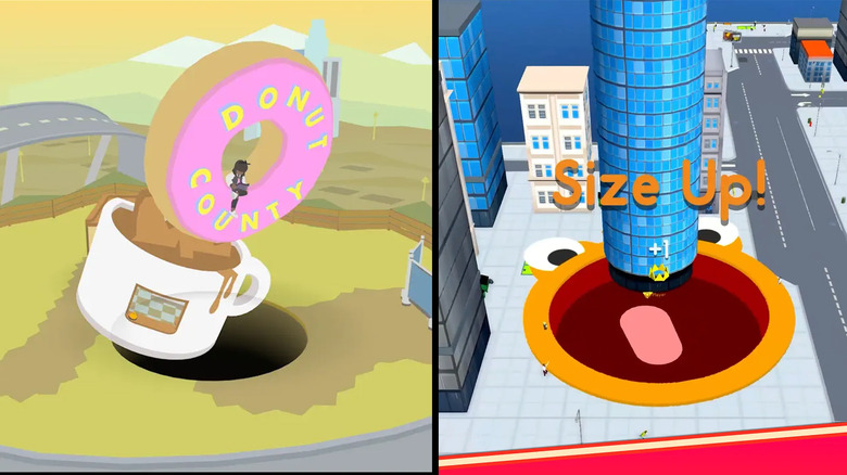 Left: The original Donut County. Right: Voodoo's clone Hole.io.