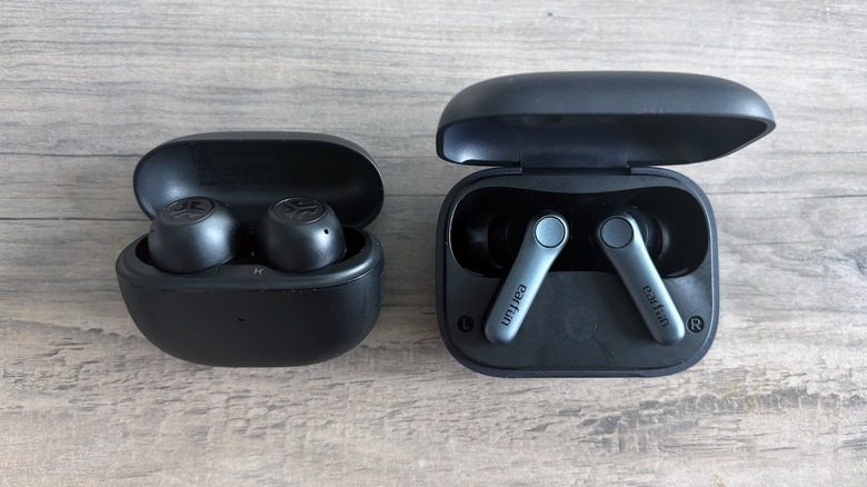 The JLab Go Pop ANC (left) and EarFun Air Pro 4.