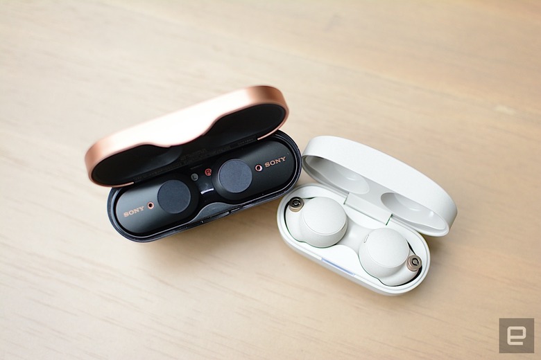 Sony's WF-1000XM3 (L) and the new WF-1000XM4 (R).