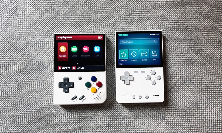 The Miyoo Mini Plus (left) and TrimUI Brick.