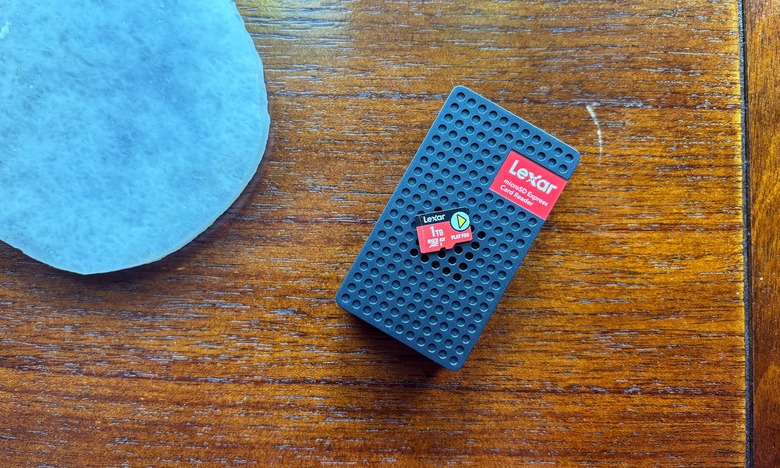The Lexar Play Pro on top of Lexar's RW540 microSD Express card reader.