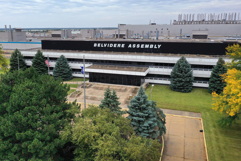 BELVIDERE, ILLINOIS - SEPTEMBER 19: An aerial view shows the Stellantis Belvidere Assembly Plant on September 19, 2023 in Belvidere, Illinois. The facility, which last produced the Jeep Cherokee, was shuttered indefinitely by the auto manufacturer last February. The UAW, which is currently striking Ford, GM and Stellantis facilities as they negotiate new labor contracts, is bargaining with Stellantis to have the facility reopened as a condition for ending their strike.  (Photo by Scott Olson/Getty Images)