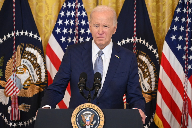 US President Joe Biden pauses during his speech to a bipartisan group of governors in the East Room of the White House in Washington, DC, during the National Governors Association Winter Meeting, on February 23, 2024. (Photo by SAUL LOEB / AFP) (Photo by SAUL LOEB/AFP via Getty Images)