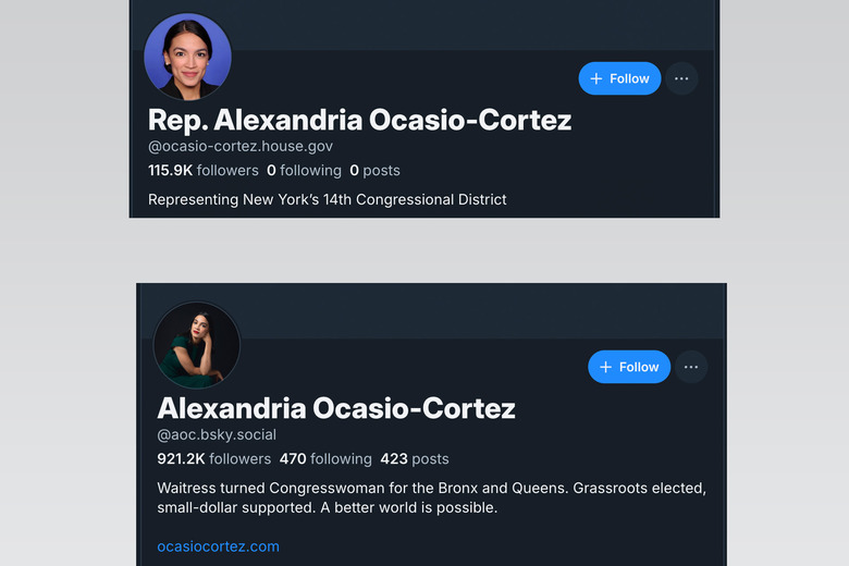 Both accounts belong to AOC, but only the top one is 