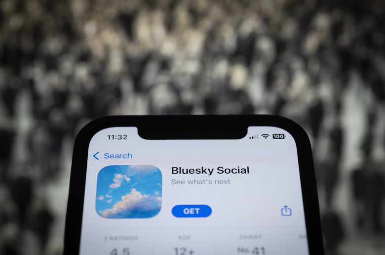 The Bluesky social media app logo is seen on a mobile device in this photo illustration in Warsaw, Poland on 21 April, 2023. Founder Jack Dorsey of twitter has released the Bluesky application on Android. (Photo by Jaap Arriens/NurPhoto via Getty Images)