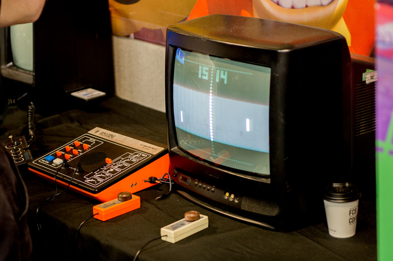 LONDON, ENGLAND - JULY 28: A Binatone TV Master Mk. 6 vintage Video Game console with pong playing seen during London Film and Comic Con 2019 at Olympia London on July 28, 2019 in London, England. (Photo by Ollie Millington/Getty Images)