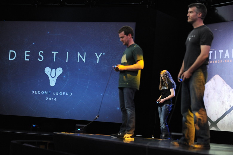 IMAGE DISTRIBUTED FOR SCEA - Joe Staten, Darla Freeze and Jason Jones play onstage at the worldwide premiere of PlayStation 4 gameplay of the highly anticipated Destiny from Bungie and Activision at the PlayStation E3 Press Conference on Monday June 10, 2013 in Los Angeles. (Photo by Jordan Strauss/Invision for SCEA/AP Images)