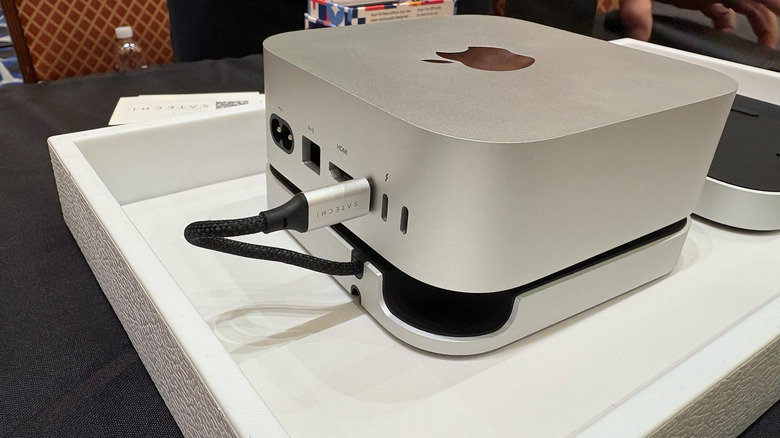 The Mac Mini M4 Stand & Hub has a notch cutout allowing access to the power button.