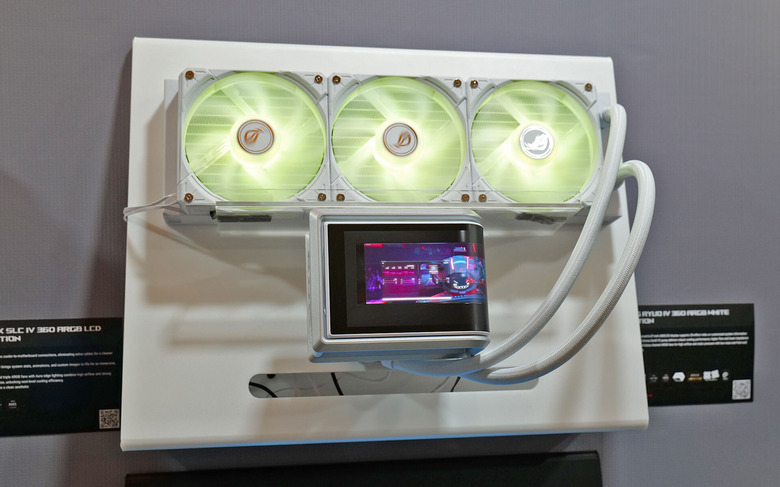 The ASUS RYUO CPU cooler on display at CES 2026.