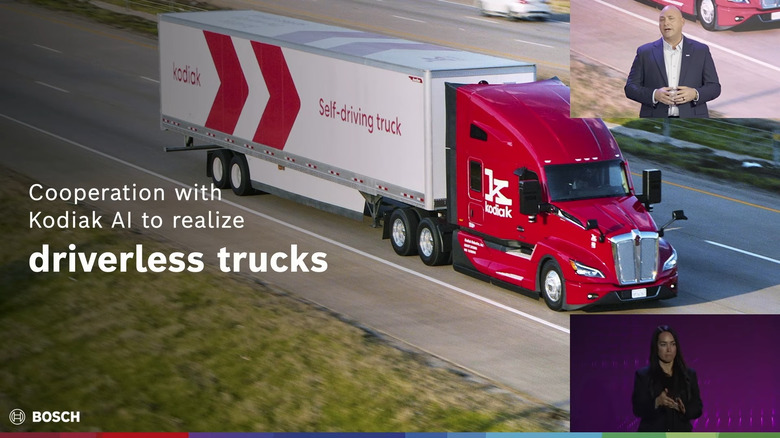 Now Bosch is talking about driverless trucks with cameras and radars.