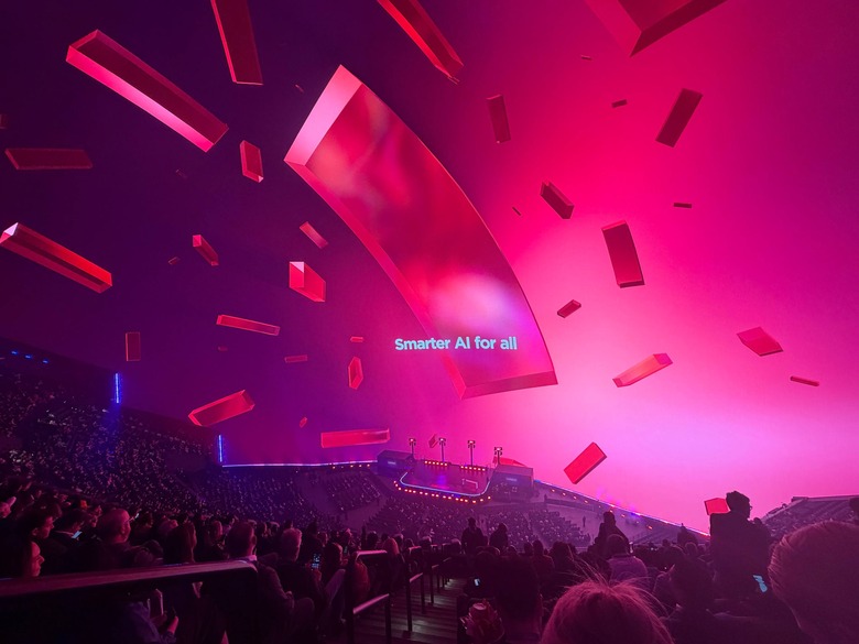 The inside of The Sphere at Lenovo's Tech World press conference at CES 2026, showing the words 