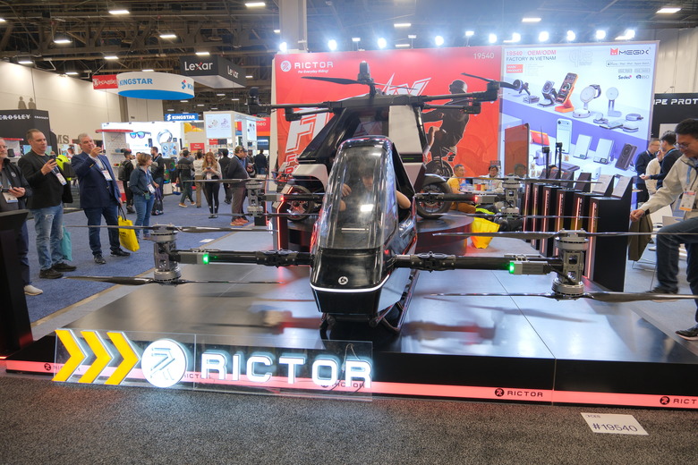 A robocopter at the Rictor booth at CES 2026.