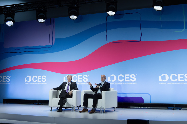 Gary Shapiro and Brendan Carr sitting side by side onstage at CES 2026.