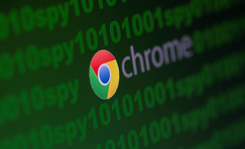 Google Chrome logo is seen near cyber code and words 