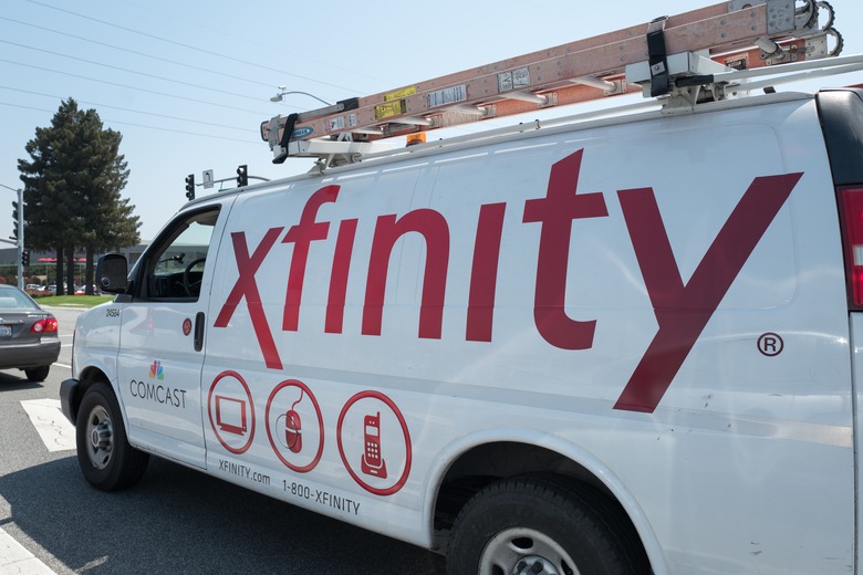 Truck with signage and logo for Comcast Xfinity internet and television service, in the Silicon Valley town of Santa Clara, California, August 17, 2017. (Photo via Smith Collection/Gado/Getty Images).
