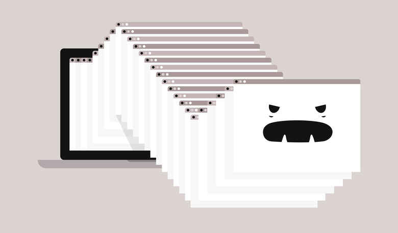 Anthropomorphic animation of an angry series of bouncing browser tabs.