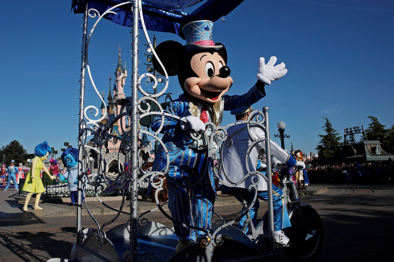 Disney character Mickey Mouse attends the 25th anniversary of Disneyland Paris at the park in Marne-la-Vallee, near Paris, France, April 12, 2017. REUTERS/Benoit Tessier