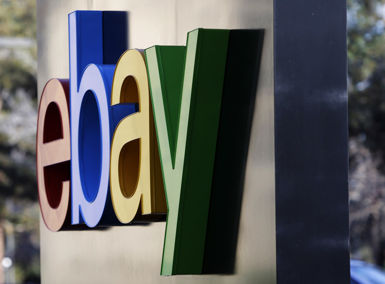 FILE - This Jan. 14, 2015, file photo, shows signage at the entrance to eBay's headquarters in San Jose, Calif. EBay reports financial earnings Tuesday, April 26, 2016. (AP Photo/Marcio Jose Sanchez, File)