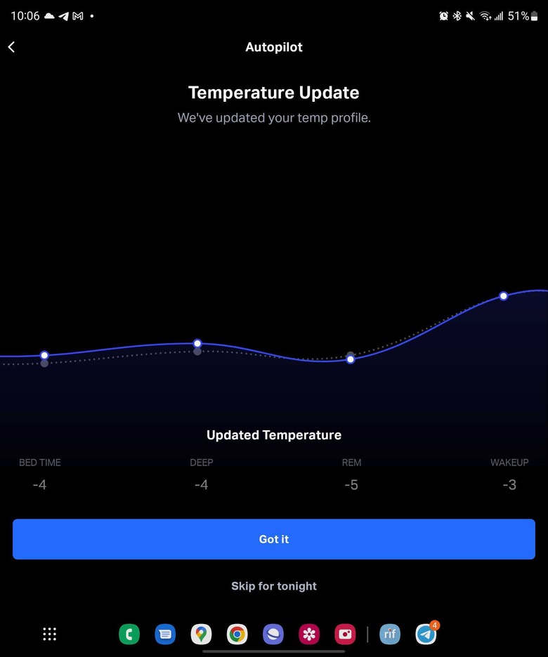 In the Eight Sleep app, you can adjust the Pod Cover's temperature settings manually or let the Autopilot feature make suggestions automatically, though sadly you'll need to pay for the company's $19-a-month subscription for the latter.