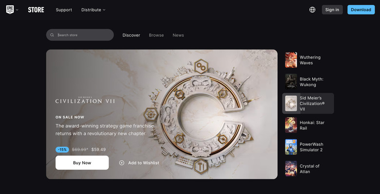 Screenshot of the Epic Games Store
