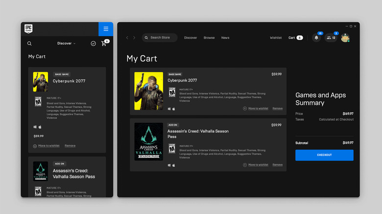 Epic Games Store shopping cart