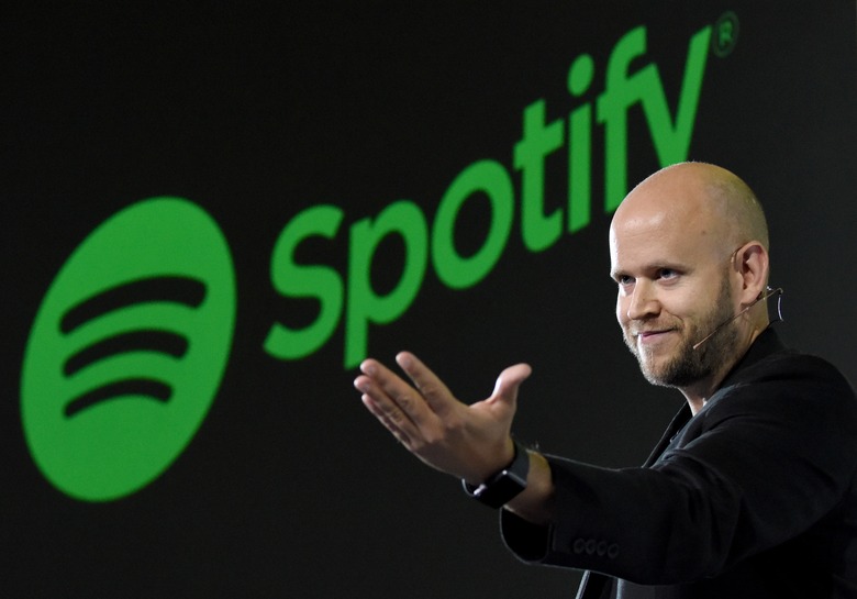 Daniel Ek, CEO of Swedish music streaming service Spotify, gestures as he makes a speech at a press conference in Tokyo on September 29, 2016. 
Spotify kicked off its services in Japan on September 29. / AFP / TORU YAMANAKA        (Photo credit should read TORU YAMANAKA/AFP via Getty Images)