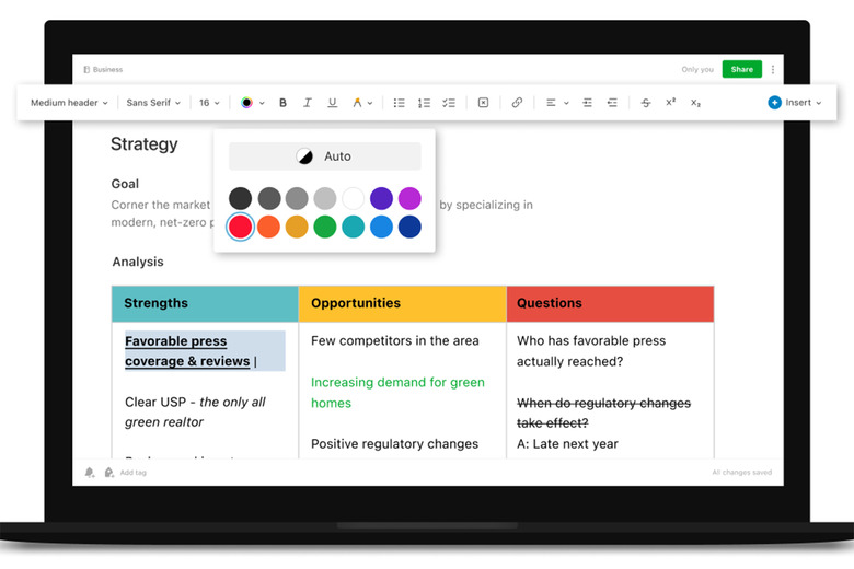 The redesigned note editor.