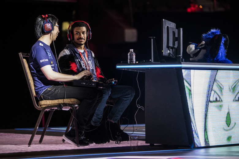 LAS VEGAS, NV - AUGUST 05:  Dominique 'SonicFox' McLean takes on  Goichi 'GO1' Kishada in the DragonBall FighterZ finals during EVO 2018 at the Mandalay Bay Events Center on August 5, 2018 in Las Vegas, Nevada.  (Photo by Joe Buglewicz/Getty Images)