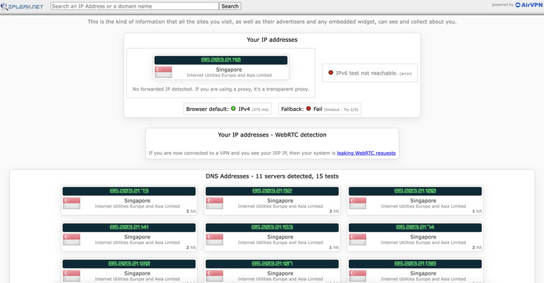 We checked our IP while connected to the virtual India location, which is run from a physical server in Singapore. Don't worry -- it still looks like India to streaming services.