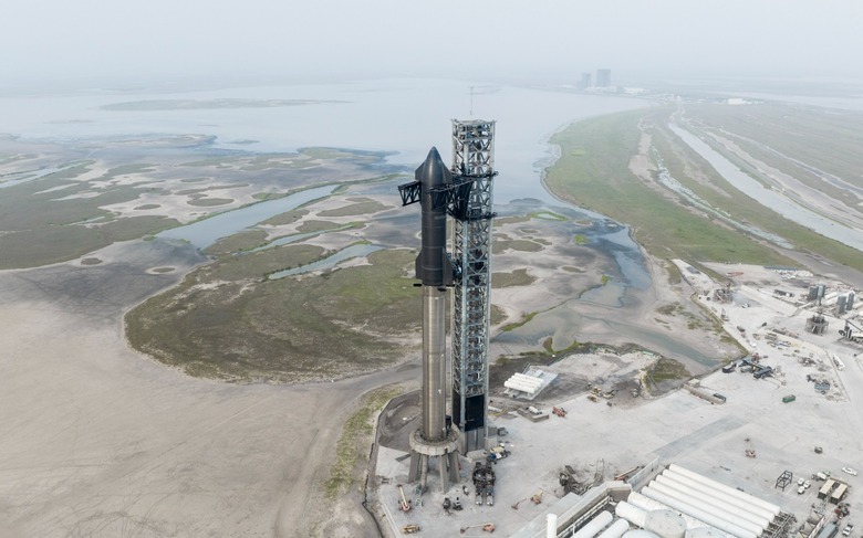 Fully stacked SpaceX Starship rocket at the company's Boca Chica facility in Texas. 