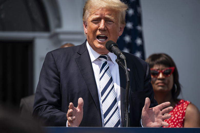 BEDMINSTER, NJ - JULY 7: Former President Donald J. Trump speaks about filing a class-action lawsuits targeting Facebook, Google and Twitter and their CEOs, escalating his long-running battle with the companies following their suspensions of his accounts, during a press conference at the Trump National Golf Club on Wednesday, July 07, 2021 in Bedminster, NJ. (Photo by Jabin Botsford/The Washington Post via Getty Images)