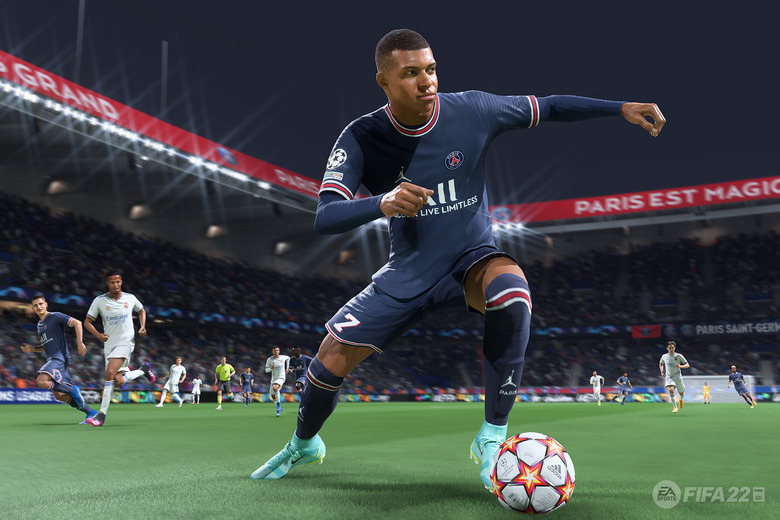 Kylian Mbappe charges forward in 'FIFA 22'