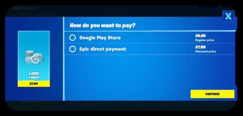 'Fortnite' direct payment option - Google Play