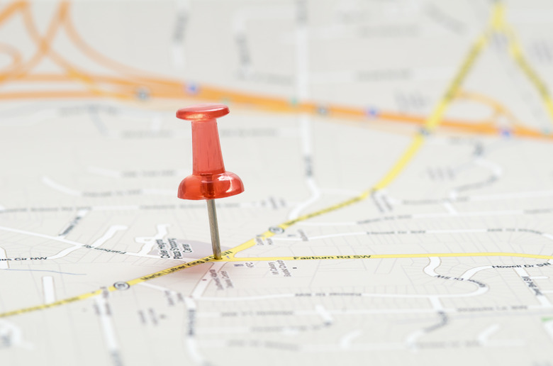 Pushping marking a location on a city map. Click for more of my Thumbtack and Maps images.