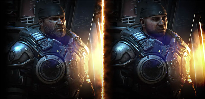 Marcus in 'Gears 5' in original form and Dave Bautista