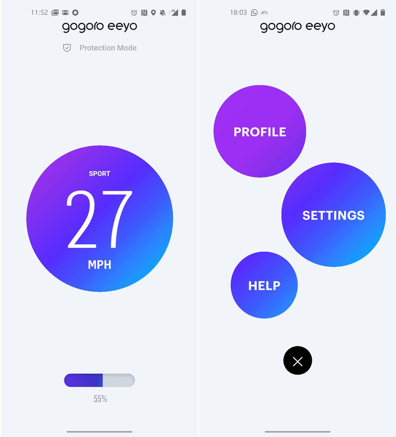The home screen with Protection Mode activated (left), and the settings page (right).