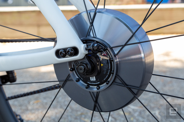 The included charger wraps around this side of the Smartwheel.
