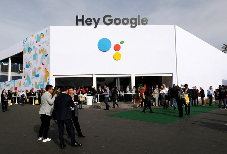 People line up outside the Hey Google booth during the 2019 CES in Las Vegas, Nevada, U.S. January 8, 2019. REUTERS/Steve Marcus