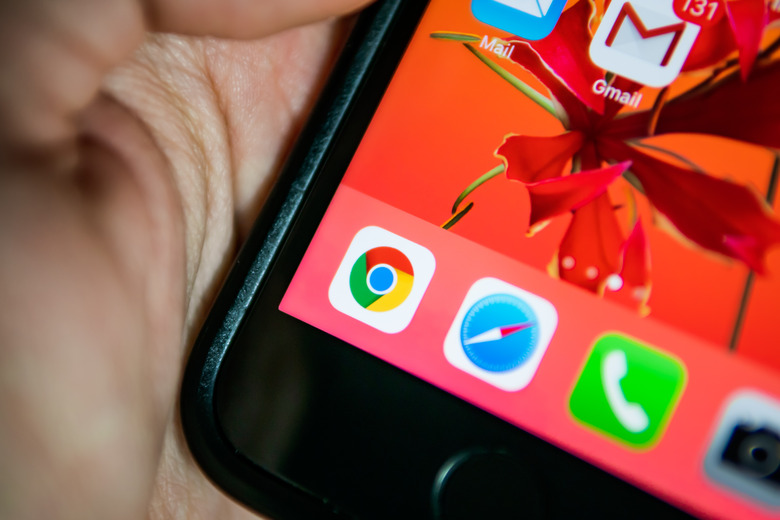 Bangkok, Thailand - July 21, 2019 : Google Chrome and Safari web browser applications on iPhone 7.