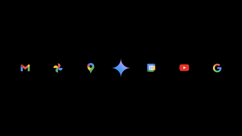 Google app logos on a black background