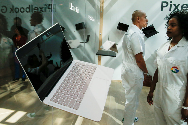 The new Google Pixelbook Go laptop is displayed during a Google launch event in New York City, New York, U.S., October 15, 2019. REUTERS/Eduardo Munoz