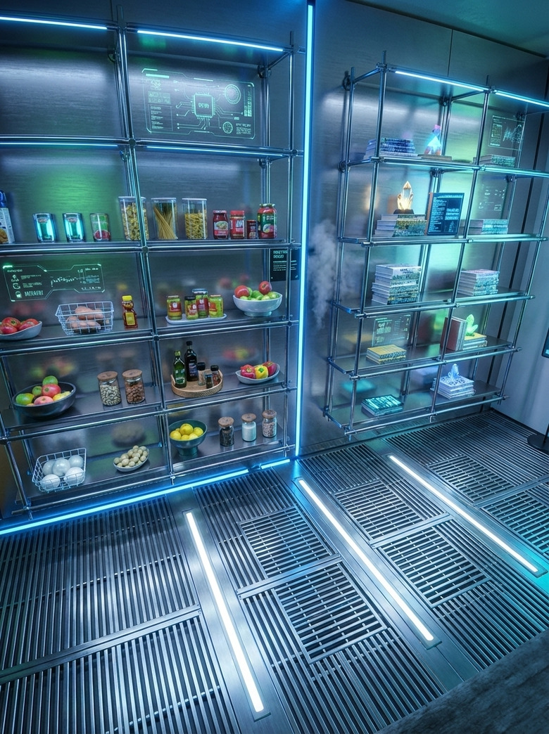 This is the picture Google's reference design smart glasses created (via Gemini ) when I asked it to transform a photo I took of some pantry shelves into a sci-fi kitchen.