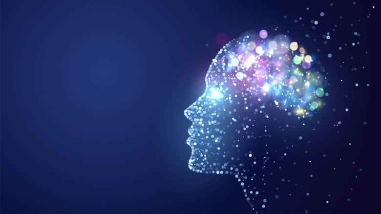 Human head with a luminous brain network, consciousness, artificial intelligence