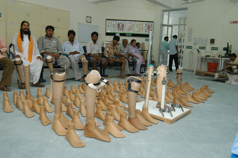 INDIA - SEPTEMBER 18:  View of the Jaipur Foot and Calipers , World's largest limb fitting society. The artificial limbs provided by Bhagwan Mahaveer Viklang Sahayata Samiti uses Jaipur Limb Technology in Sawai Mansingh Hospital, Jaipur, Rajasthan, India  (Photo by Purushottam Diwakar/The The India Today Group via Getty Images)