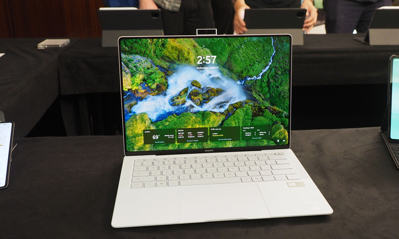 Image of Honor's BookArt 14 on a table with the detachable webcam in place.