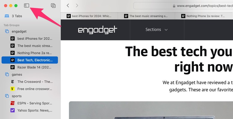 You can quickly swap between your tab groups in Safari by clicking the sidebar icon.