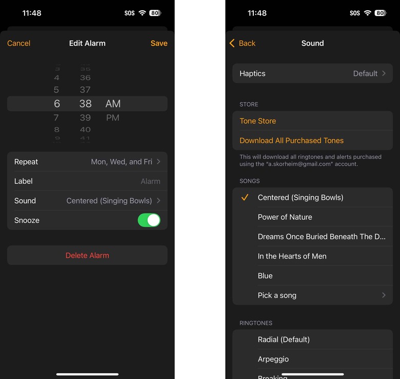 Tap Sound then select any downloaded song as your alarm sound. Just be sure not to select a Lossless or Dolby Atmos track.