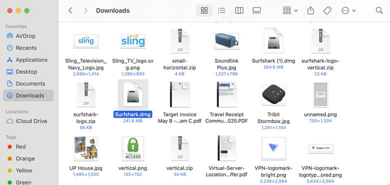 Surfshark in Mac downloads folder